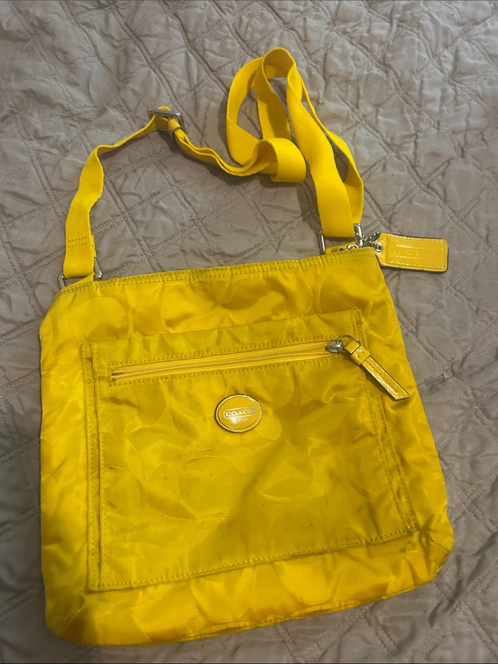 Coach Bright Yellow Signature Nylon Crossbody Bag